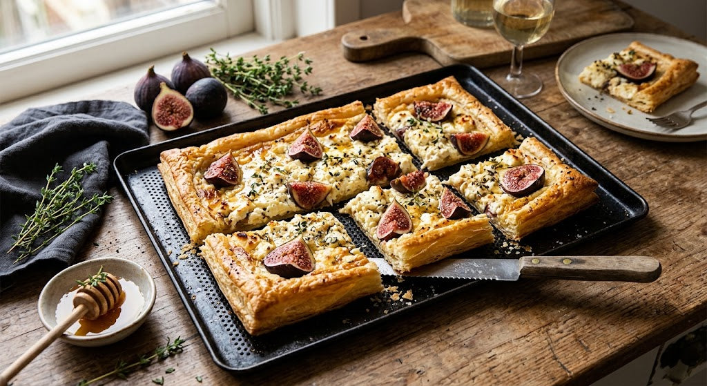 Romige feta, zoete vijgen en knapperige honing op één plaat