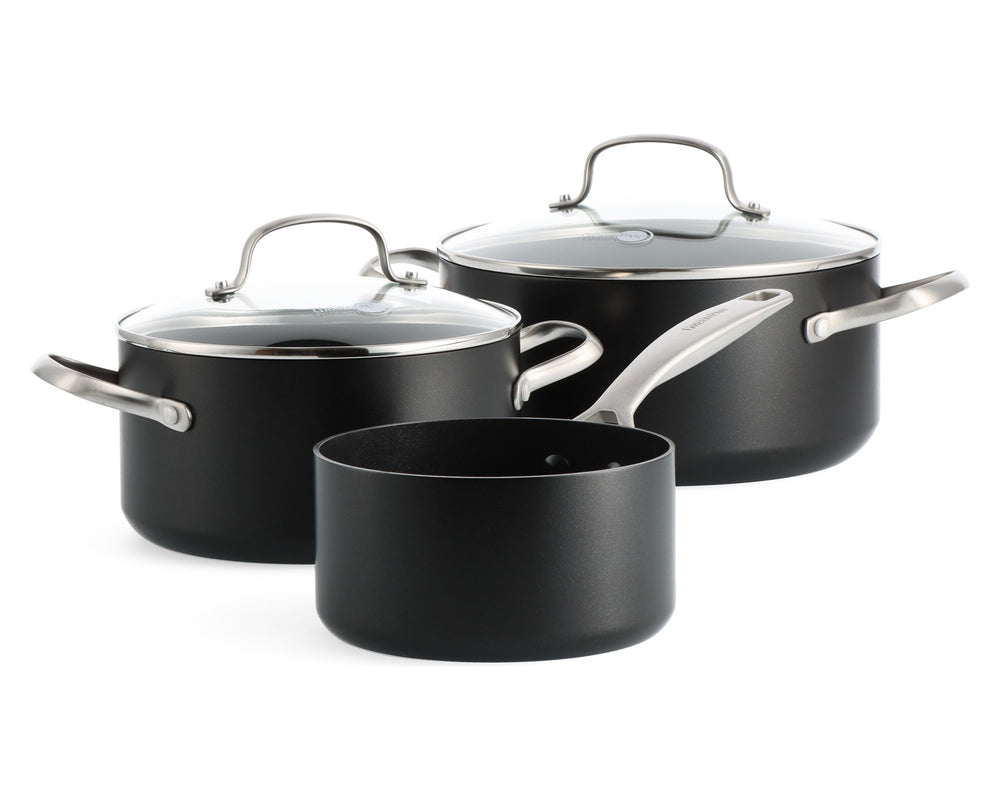 GreenPan Pannenset Copenhagen Zwart 3-delig - Steelpan ø 16 cm, Kookpan ø 18 & 20 cm