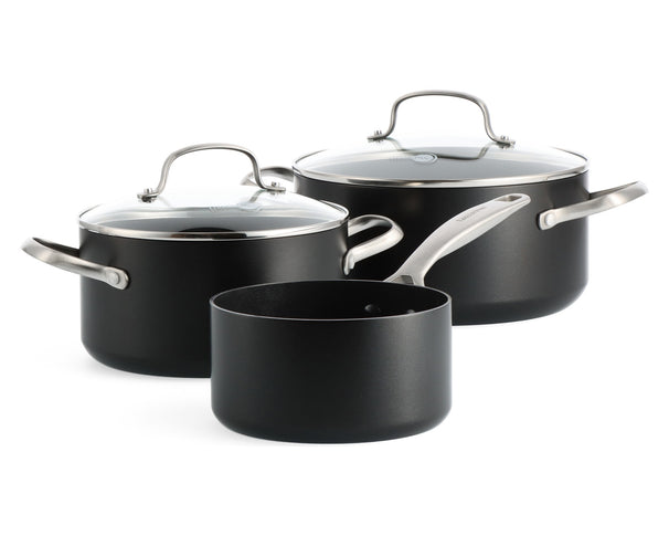GreenPan Pannenset Copenhagen Zwart 3-delig - Steelpan ø 16 cm, Kookpan ø 18 & 20 cm - keramische anti-aanbaklaag