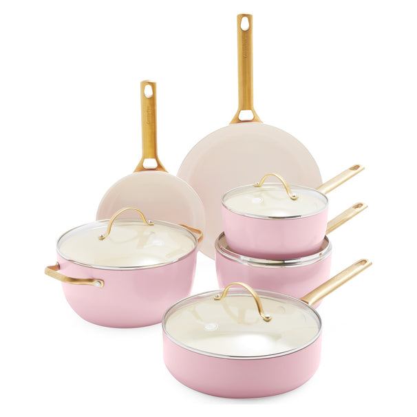 GreenPan Pannenset Padova Reserve Blush Pink 6-delig - Kookpan ø 24 cm, Steelpan ø 18, 20 cm, Koekenpan ø 20, 28 cm & Hapjespan ø 24 cm - Keramische anti-aanbaklaag
