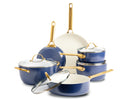 GreenPan Pannenset Padova Reserve Oxford Blue 6-delig - Kookpan ø 24 cm, Steelpan ø 18, 20 cm, Koekenpan ø 20, 28 cm & Hapjespan ø 24 cm  - Keramische anti-aanbaklaag