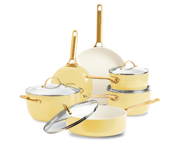 GreenPan Pannenset Padova Reserve Sunshine Yellow 6-delig - Kookpan ø 24 cm, Steelpan ø 18, 20 cm, Koekenpan ø 20, 28 cm & Hapjespan ø 24 cm  - Keramische anti-aanbaklaag