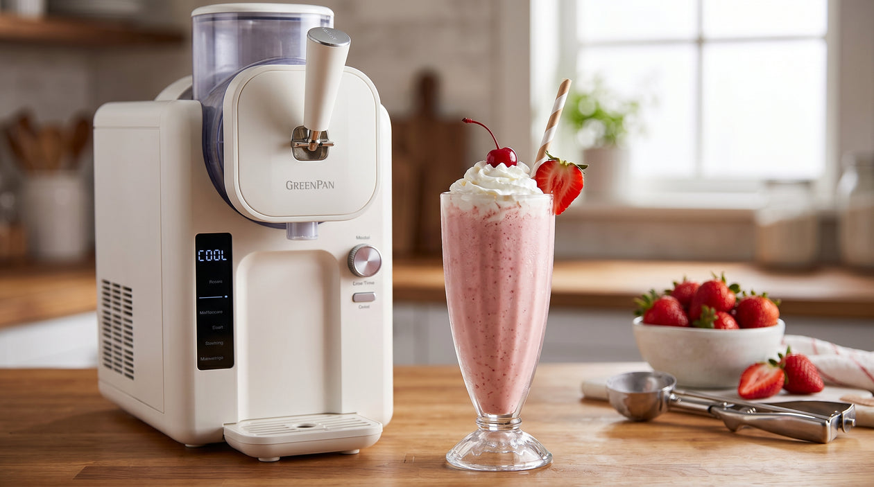 Romige aardbeienmilkshake met vanille-ijs, klaar in een handomdraai
