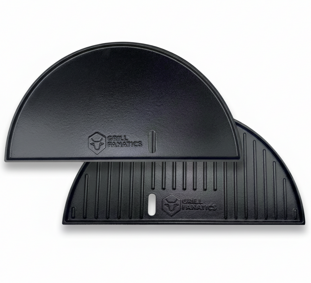 Cookinglife Grill Halve Maan Grillplaat / Plancha Gietijzer - 2-zijdig - Geschikt voor 46 cm Kamado's