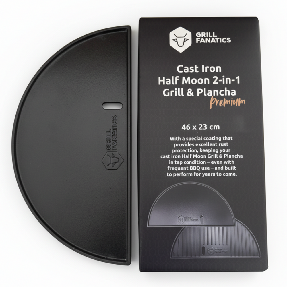 Cookinglife Grill Halve Maan Grillplaat / Plancha Gietijzer - 2-zijdig - Geschikt voor 46 cm Kamado's