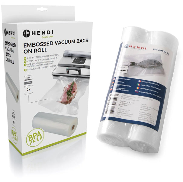 Hendi Vacumeerzakken met reliëf op rol - Sous Vide Zakken - 20 x 600 cm - Geschikt voor FoodSaver vacumeermachines - 2 stuks