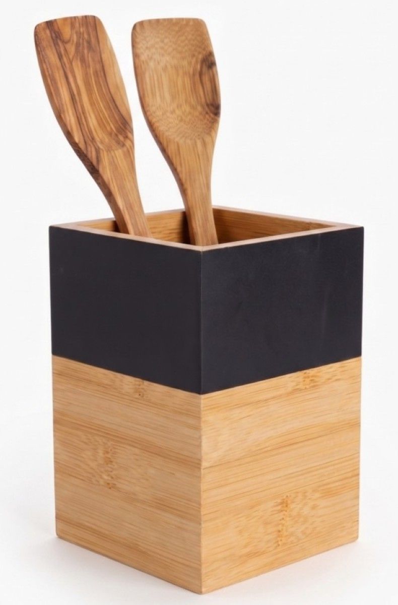 Cosy & Trendy Spatelpot Black & Wood - 10 x 10 x 14.5 cm