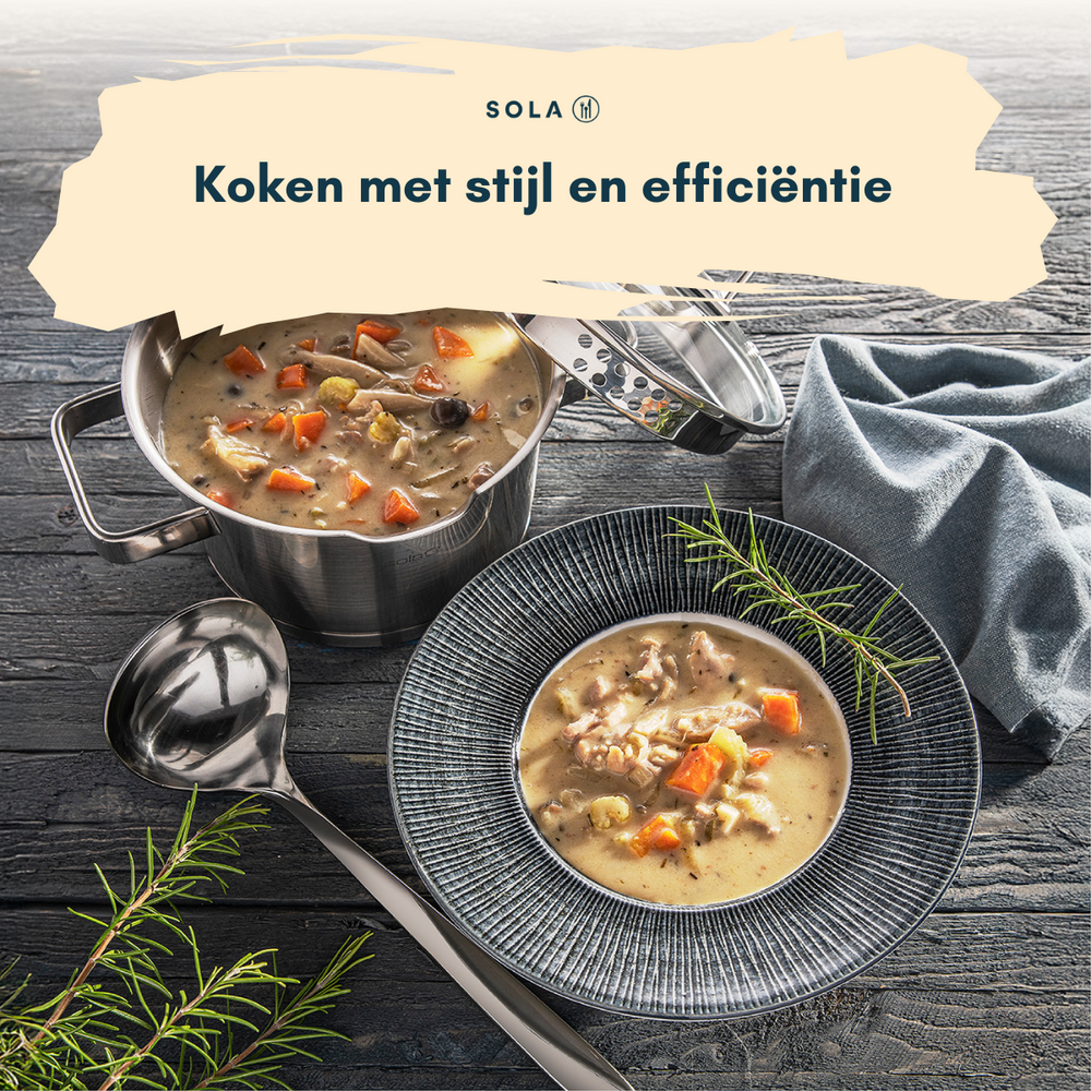 Sola Pannenset Juvia 5-Delig RVS - Downdraft geschikt - Kookpan ø 16, 18, 20, 24 cm & Steelpan ø 16 cm - geschikt voor alle warmtebronnen