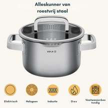 Sola Pannenset Juvia 5-Delig RVS - Downdraft geschikt - Kookpan ø 16, 18, 20, 24 cm & Steelpan ø 16 cm - geschikt voor alle warmtebronnen
