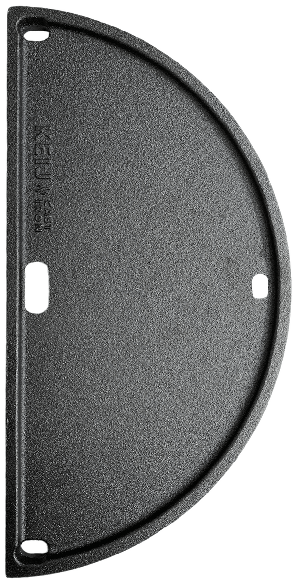 Keij Kamado Halve Maan Grillplaat / Plancha Compact - Geëmailleerd Gietijzer - 2-zijdig - 33 cm - voor 15 inch Kamado's - Universeel