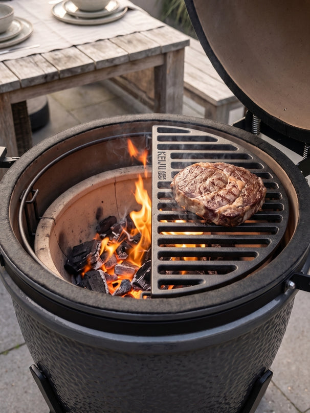 Keij Kamado Halve Maan Rooster Compact - Geëmailleerd Gietijzer - 33 cm - voor 15 inch Kamado's - Universeel