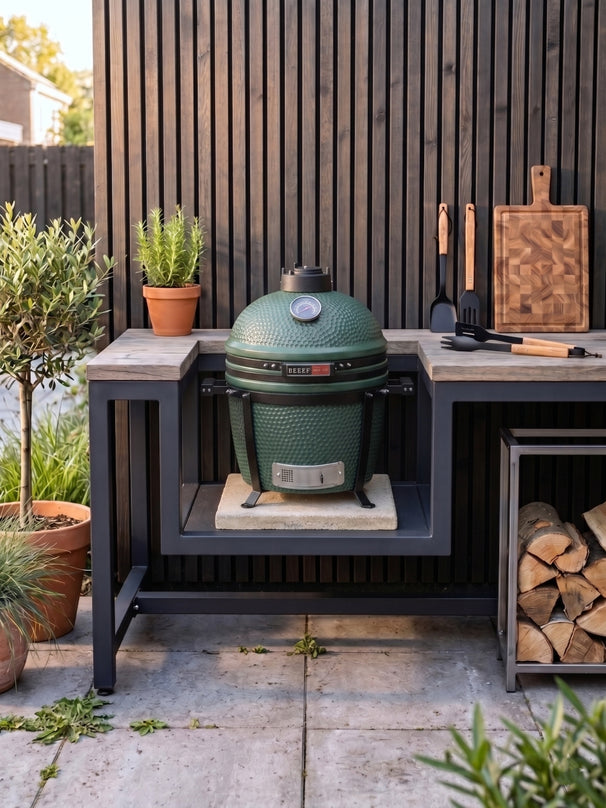Keij Kamado BBQ Startersset - Legend Compact Green 15 inch - met Houtskool, Aanmaakwokkels & Kolenmand