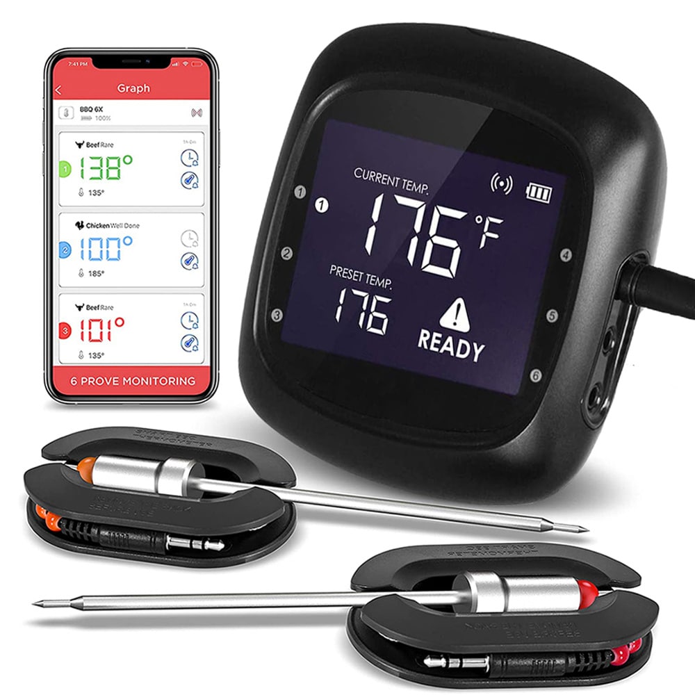 Keij Kamado BBQ Vleesthermometer Bluetooth - 2 probes - 6 poorten