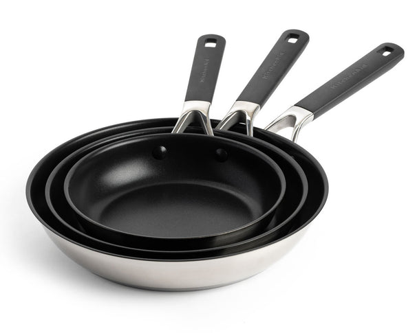 KitchenAid Koekenpannenset Classic RVS 3-delig - ø 20, 24 & 28 cm - keramische anti-aanbaklaag