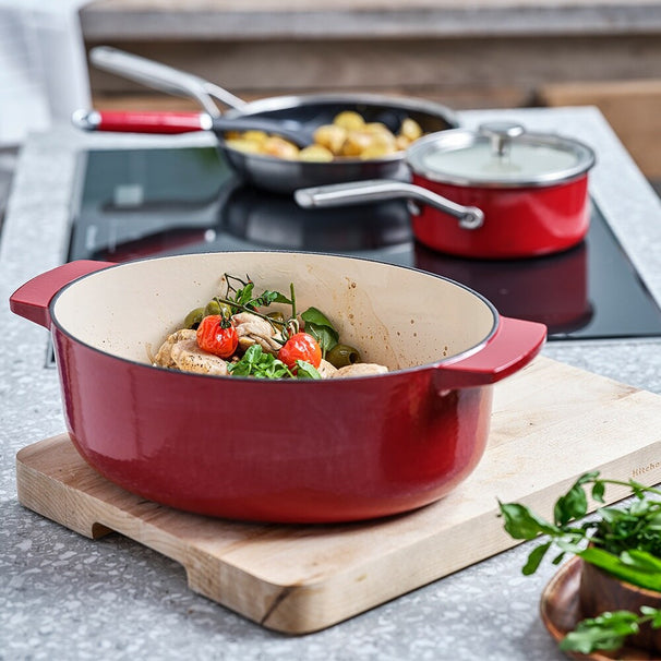 KitchenAid Braadpan Ovaal Cast Iron Empire Red 30 cm / 5.6 Liter - geëmailleerde anti-aanbaklaag