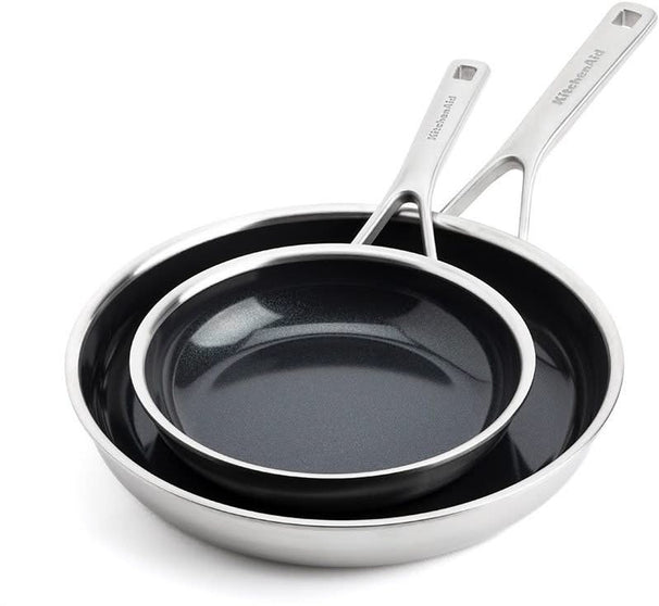 KitchenAid Koekenpannenset Multi-Ply RVS 2-delig - ø 20 & 28 cm - keramische anti-aanbaklaag