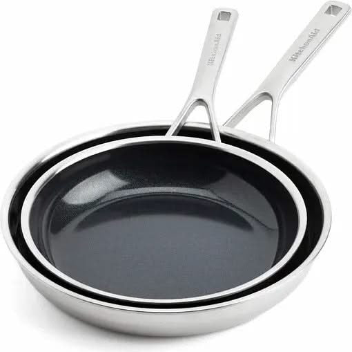 KitchenAid Koekenpannenset Multi-Ply RVS 2-delig - ø 24 & 28 cm - keramische anti-aanbaklaag