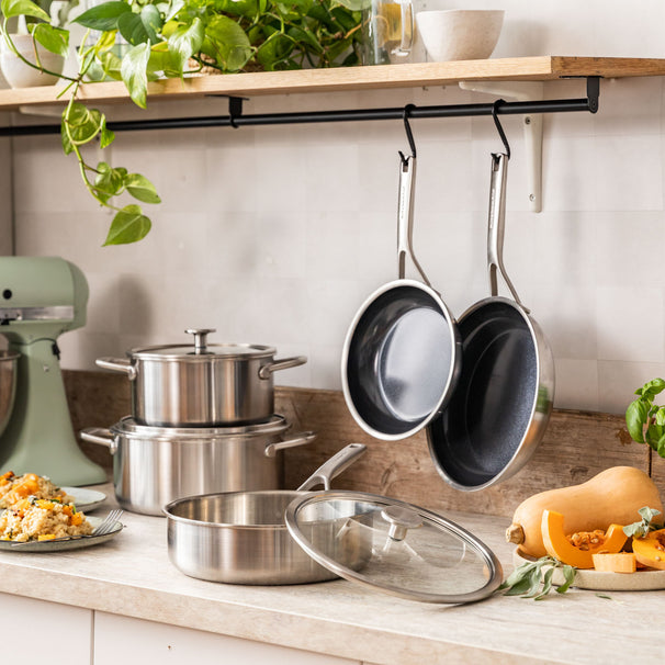 KitchenAid Koekenpannenset Multi-Ply RVS 2-delig - ø 24 & 28 cm - keramische anti-aanbaklaag
