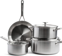 KitchenAid Pannenset Multi-Ply Stainless Steel 6 -delig - Kookpan ø 20, 24 cm, Steelpan ø 16 cm & Koekenpan ø 24 cm + Koekenpan Classic Forged ø 24 & 28 cm