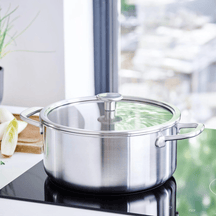 KitchenAid Pannenset Multi-Ply Stainless Steel 6 -delig - Kookpan ø 20, 24 cm, Steelpan ø 16 cm & Koekenpan ø 24 cm + Koekenpan Classic Forged ø 24 & 28 cm