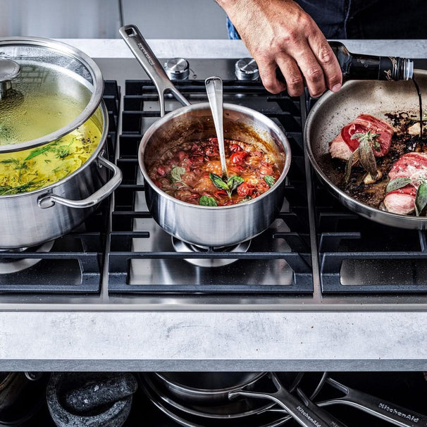 KitchenAid Steelpan Tri-Ply RVS ø 20 cm / 3.1 Liter - met deksel - zonder anti-aanbaklaag