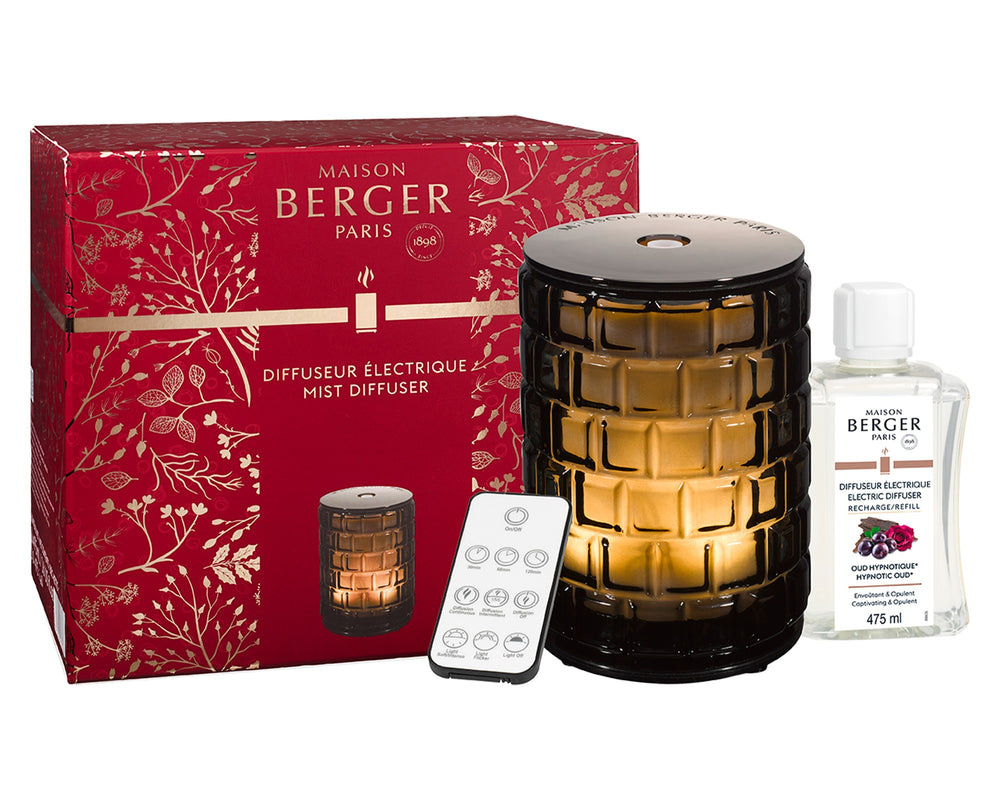Maison Berger Mistdiffuser Celebration Noir - Hypnotic Oud - inhoud doos met afstandsbediening