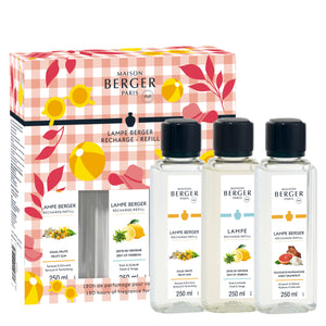 Maison Berger Triopack Navulling - voor geurbrander - Estival - Fruity Sun, Zest of Verbena & Sweet Grapefruit - 3 x 250 ml