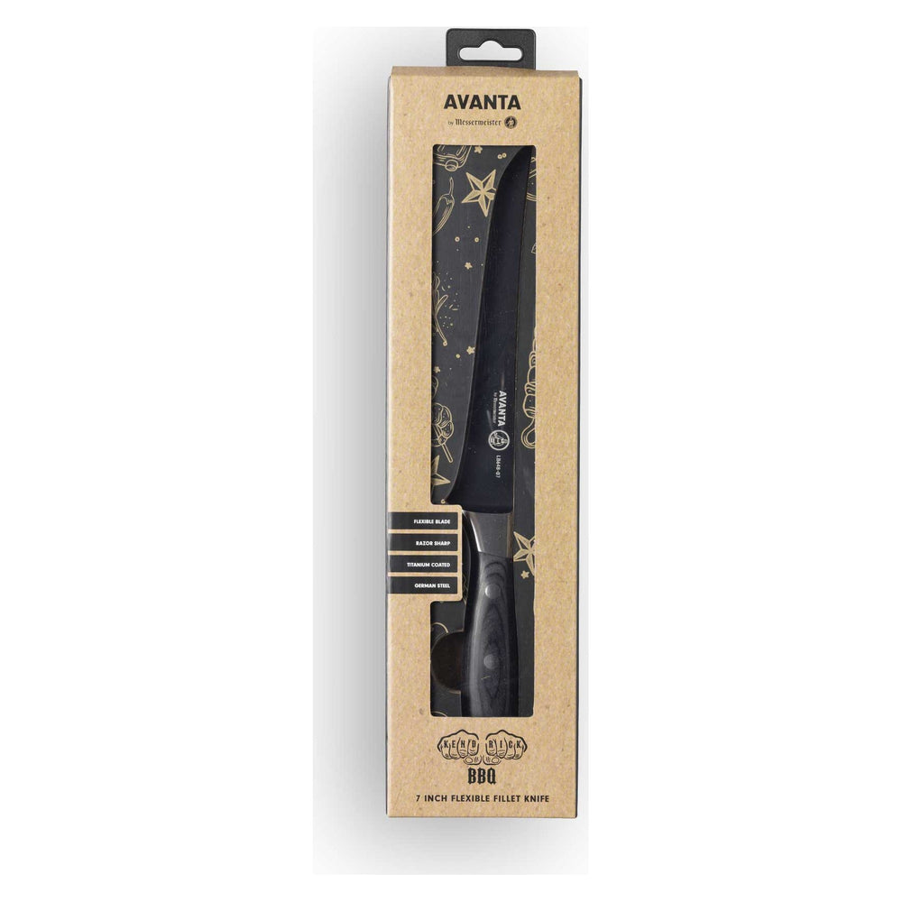 Messermeister Fileermes Avanta BBQ 18 cm - Zwart Titanium Lemmet - verpakking
