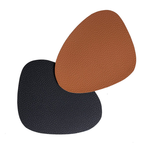 Onderzetters - Vegan leer - Zwart / Cognac - Organic - dubbelzijdig - 13 x 11 cm - 6 stuks - Cookinglife
