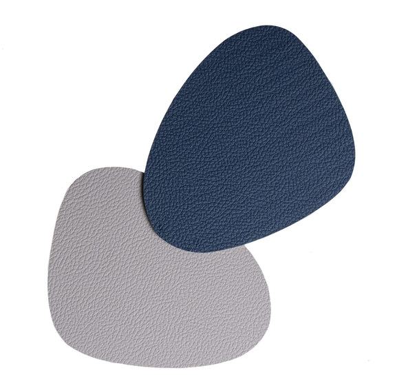 Onderzetters - Vegan leer - Grijs / Blauw - Organic - dubbelzijdig - 13 x 11 cm - 6 stuks - Cookinglife