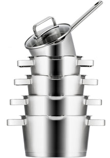 Sola Pannenset Diamond 5-Delig RVS - Downdraft geschikt - Kookpan ø 16, 18, 20, 24 cm & Steelpan ø 16 cm - geschikt voor alle warmtebronnen