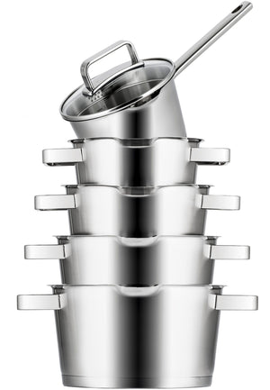 Sola Pannenset Diamond 5-Delig RVS - Downdraft geschikt - Kookpan ø 16, 18, 20, 24 cm & Steelpan ø 16 cm - geschikt voor alle warmtebronnen