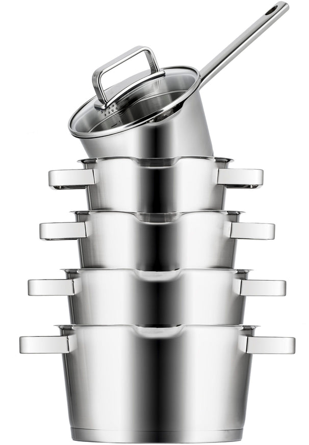 Sola Pannenset Diamond 5-Delig RVS - Downdraft geschikt - Kookpan ø 16, 18, 20, 24 cm & Steelpan ø 16 cm - geschikt voor alle warmtebronnen