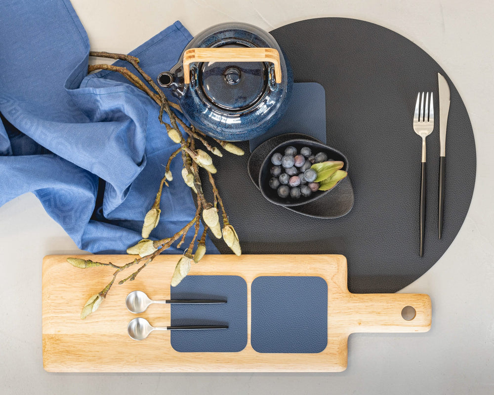 Cookinglife Placemats - Vegan leer - Zwart - ø 38 cm - 6 stuks
