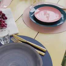 Cookinglife Placemats - Dubbelzijdig - Vegan leer - Grijs / Roze ø 38 cm - 6 Stuks