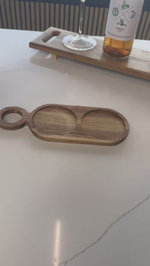Cosy & Trendy Borrelplank met Glazen Schaaltjes Soluna 3-delig - Acaciahout - 27.5 x 10 cm