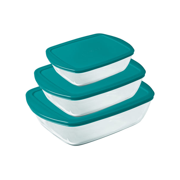 Pyrex Glazen Ovenschaalset met deksel Cook & Store 3-delig - 400 ml, 1.1 Liter & 2.5 Liter
