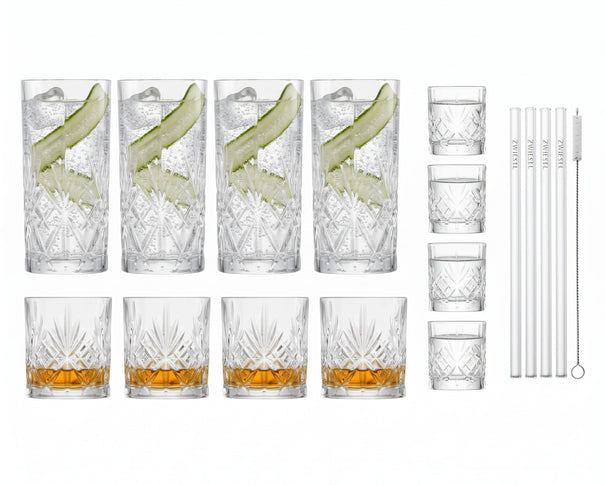 Schott Zwiesel Barglazenset Show 17-delig - Longdrink-, Whiskey- & Shotglazen met Rietjes