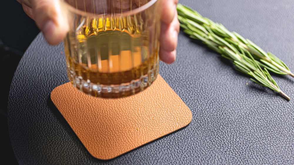 Onderzetters - Vegan leer - Zwart / Cognac - dubbelzijdig - 10 x 10 cm - 6 stuks - Cookinglife