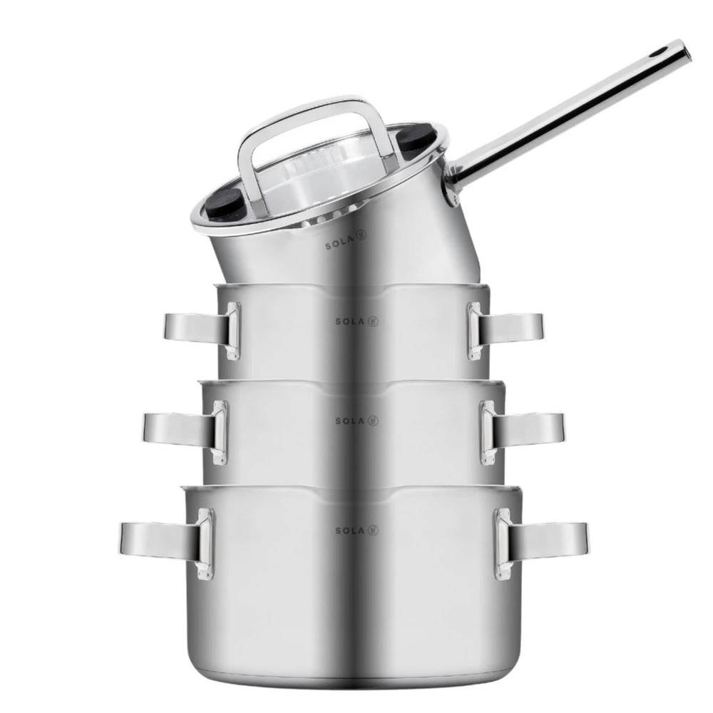 Sola Pannenset Juvia 4-Delig RVS - Downdraft geschikt - Kookpan ø 16, 18, 20 cm & Steelpan ø 16 cm - geschikt voor alle warmtebronnen