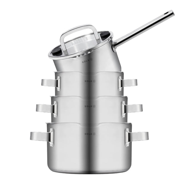 Sola Pannenset Juvia 4-Delig RVS - Downdraft geschikt - Kookpan ø 16, 18, 20 cm & Steelpan ø 16 cm - geschikt voor alle warmtebronnen