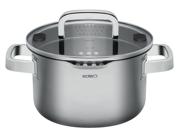 Sola Kookpan / Soeppan Juvia RVS Downdraft en Inductie geschikt ø 24 cm / 5.5 liter - geschikt voor alle warmtebronnen