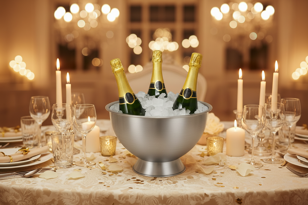 Cookinglife Champagneschaal - Champagne Emmer - Oliebollenschaal - Brushed RVS ø 30 cm