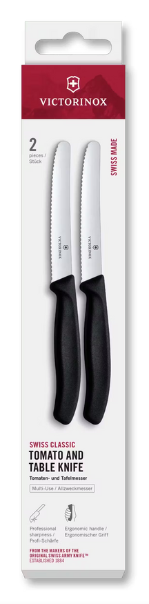 Victorinox Tomatenmesjes Gekarteld Swiss Classic Zwart - 11 cm - 2 stuks