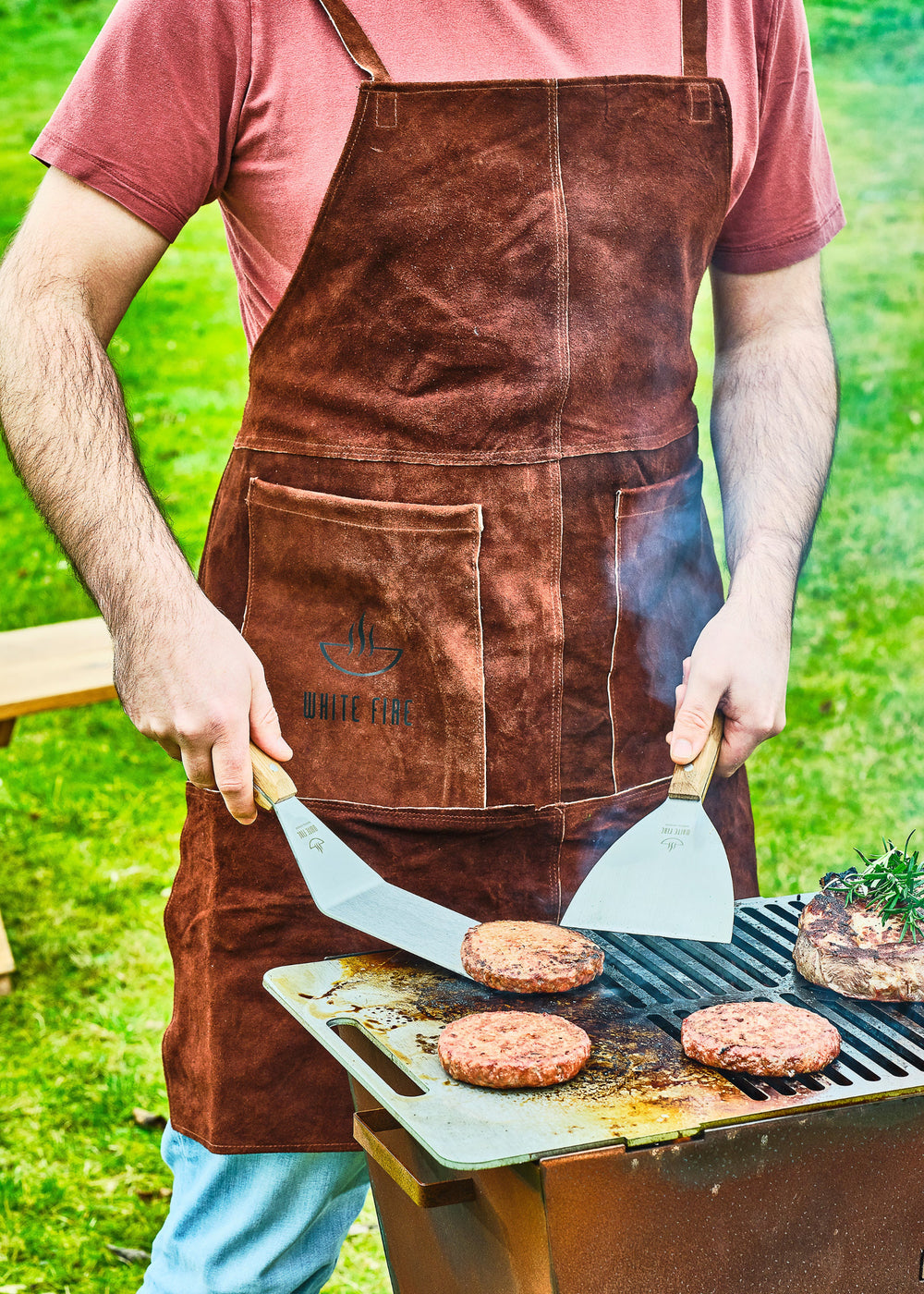 White Fire BBQ Schort Leer - Bruin - Verstelbaar