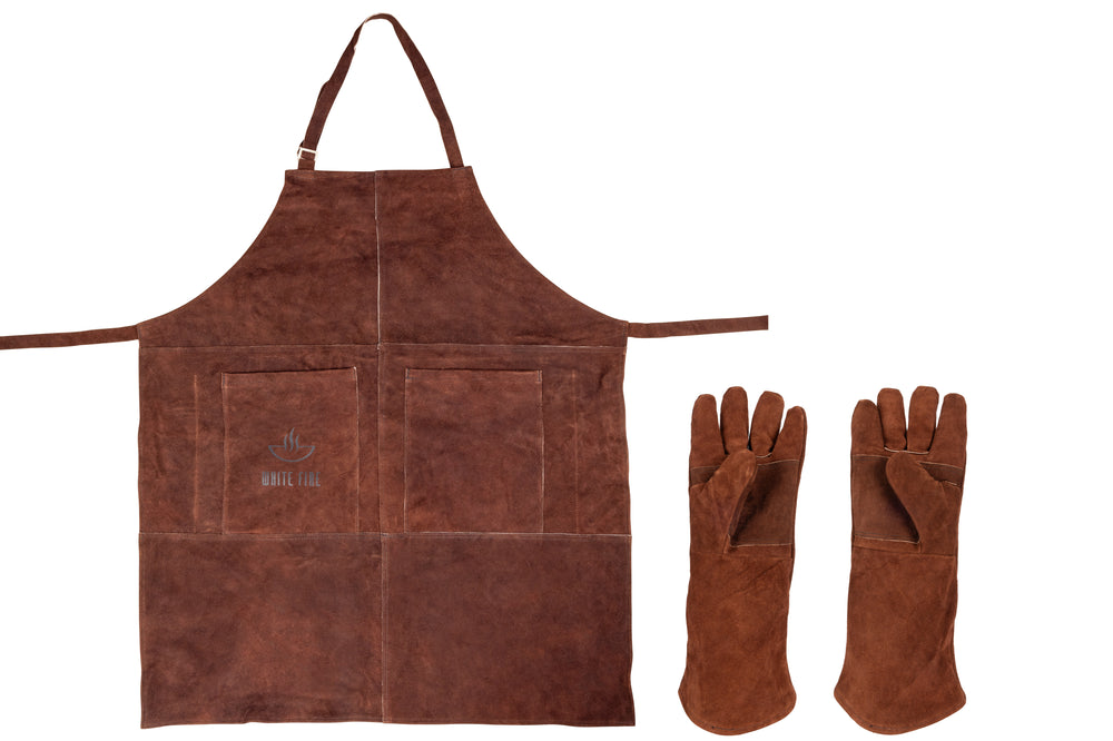White Fire BBQ Schort & Handschoenen Leer - Bruin - 3-delig