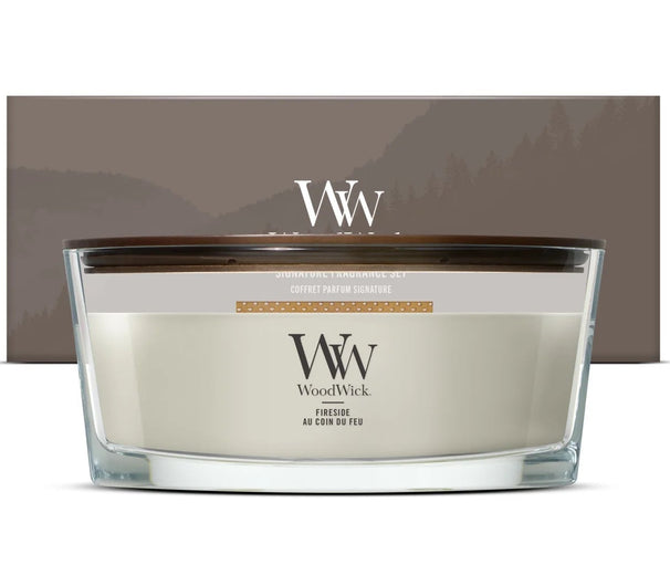 WoodWick Giftset Geurkaars Ellipse Fireside - Geurkaars in Glas - Houten Lont