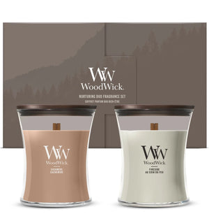 WoodWick Giftset Geurkaarsen Medium Fireside & Cashmere - 2 Stuks - Geurkaars in Glas - Houten Lont