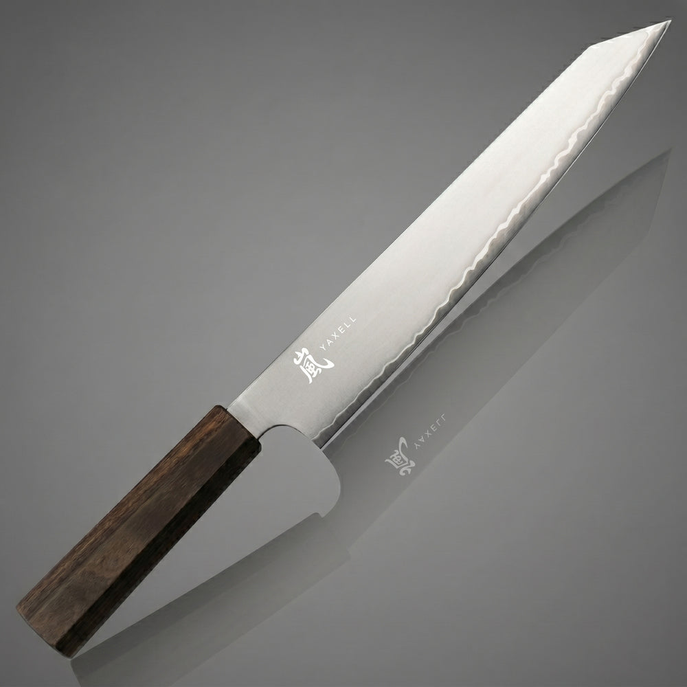 Yaxell Vleesmes Hana 23 cm - 3 laags RVS - donkerbruin Pakkahouten heft