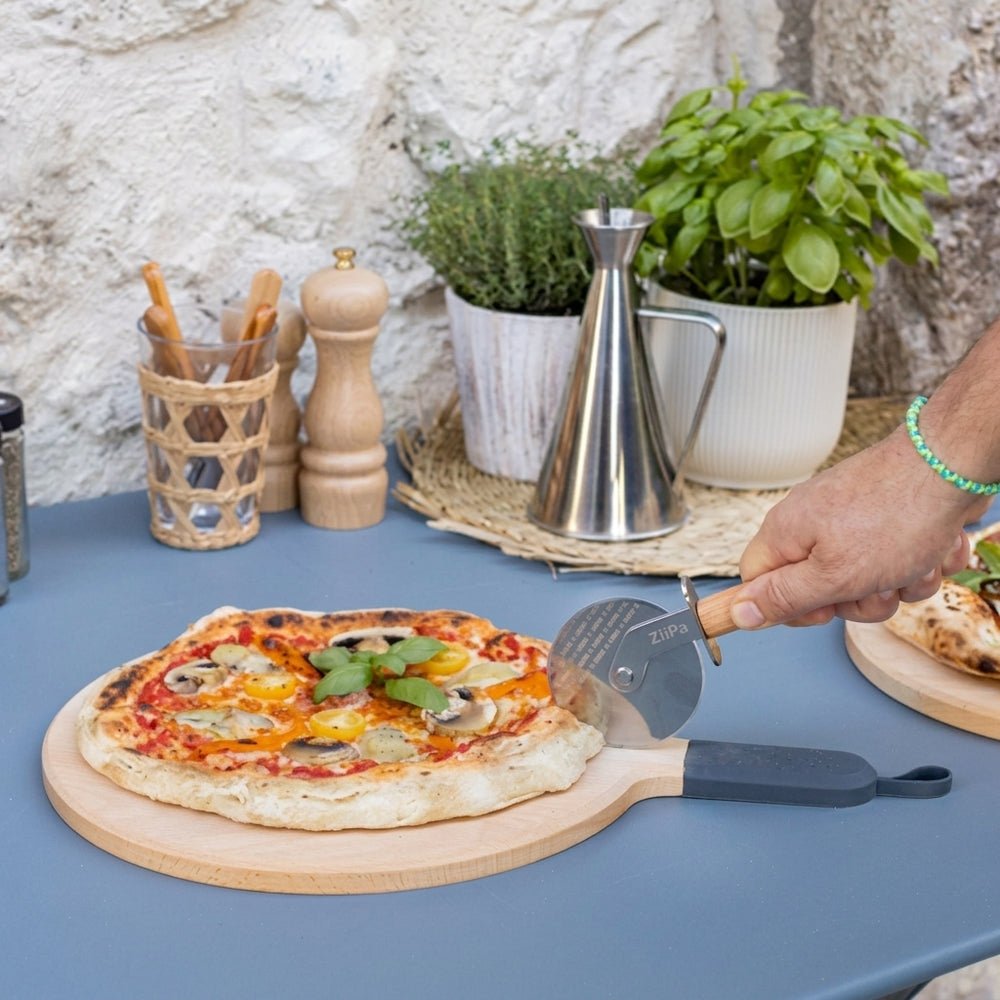 ZiiPa Serveerplank / Pizzaplank Sora Beukenhout Leisteen - ø 31 cm